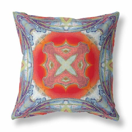 HOMEROOTS 16 in. Geo Tribal Indoor & Outdoor Throw Pillow Muted Blue & Hot Orange 411709